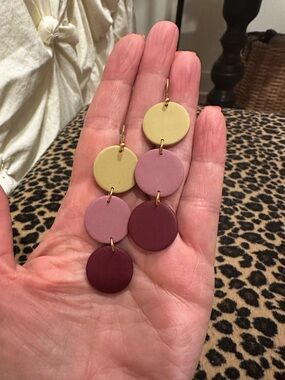 Women’s Multi-Disc Drop Earrings in Olive, Mauve & Burgundy
